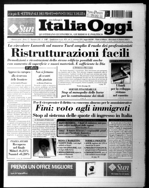 Italia oggi : quotidiano di economia finanza e politica